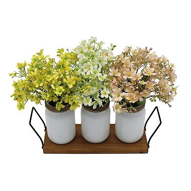 Everyday Decor Artificial Gardenia Trio on Wood Tray Table Decor