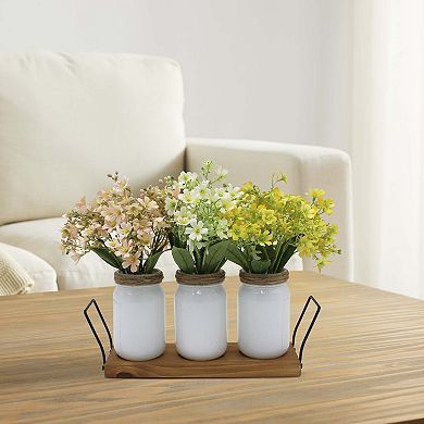 Everyday Decor Artificial Gardenia Trio on Wood Tray Table Decor