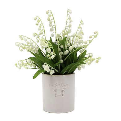 Everyday Decor Artificial Lily on the Valley in Ceramic Vase Table Decor
