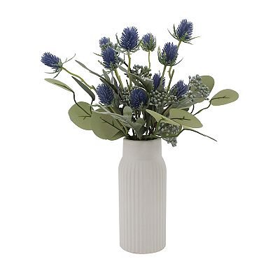 Everyday Decor Artificial Blue Botanical Stack in Ceramic Vase Floor Decor
