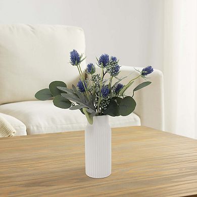 Everyday Decor Artificial Blue Botanical Stack in Ceramic Vase Floor Decor