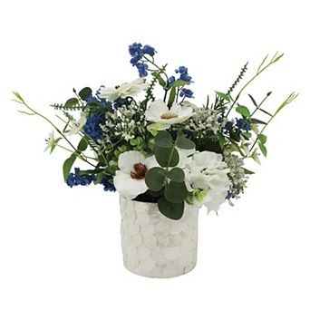 Everyday Decor Artificial Mixed Botanical in Capiz Vase Table Decor