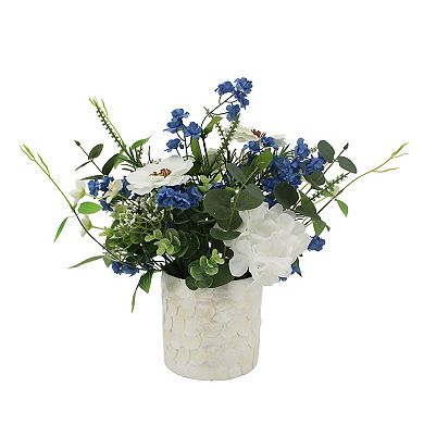 Everyday Decor Artificial Mixed Botanical in Capiz Vase Table Decor