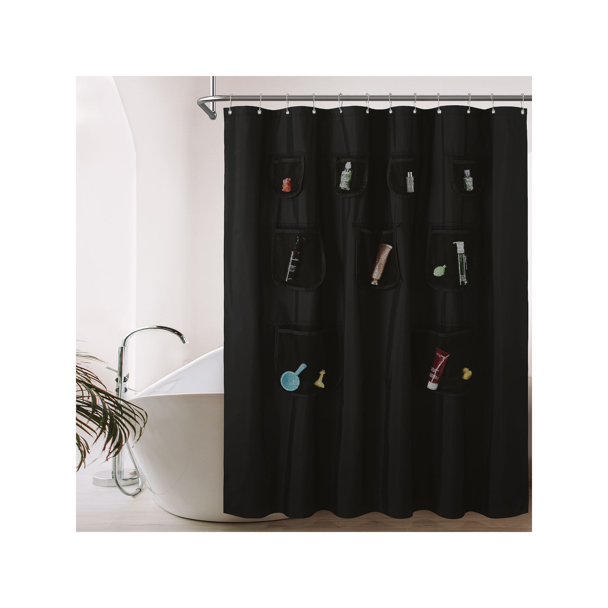Awesome Home Mesh Pocket Shower Curtain, Size: 71X72, Black