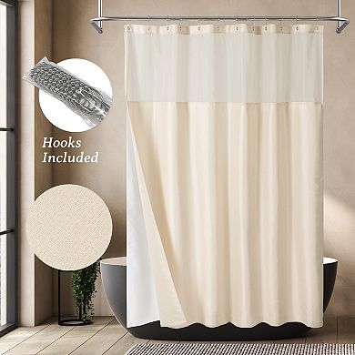 Awesome Home Linen Texture Shower Curtain with Snap-in Liner & 12 Hooks Included
