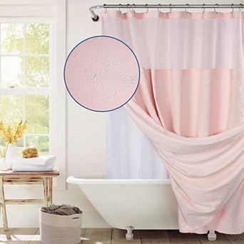 Awesome Home Starburst Texture Shower Curtain with Snap-In Liner & 12 Hooks