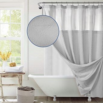 Awesome Home Starburst Texture Shower Curtain with Snap-In Liner & 12 Hooks