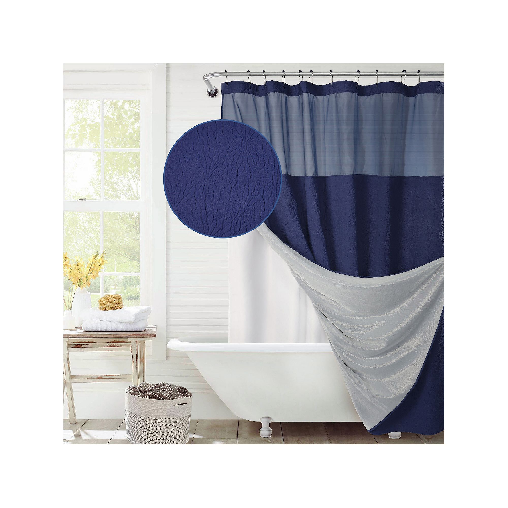 Awesome Home Starburst Texture Shower Curtain with Snap-In Liner & 12 Hooks