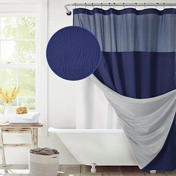Awesome Home Starburst Texture Shower Curtain with Snap-In Liner & 12 Hooks