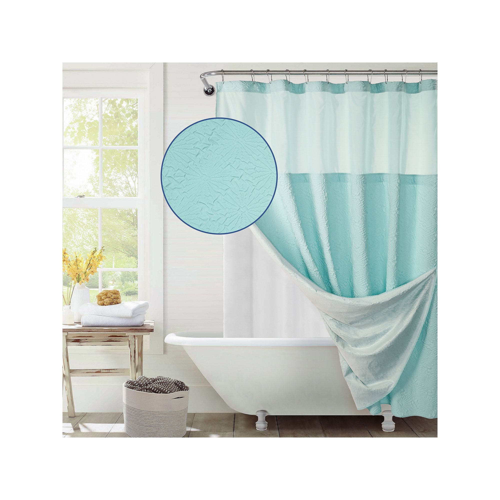 Awesome Home Starburst Texture Shower Curtain with Snap-In Liner & 12 Hooks