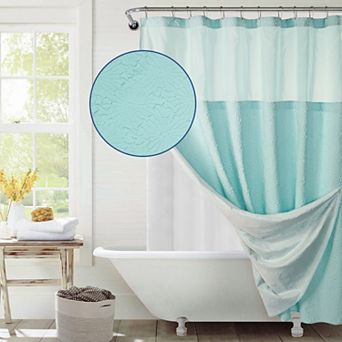 Awesome Home Starburst Texture Shower Curtain with Snap-In Liner & 12 Hooks