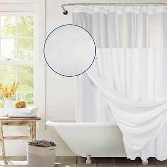 Awesome Home Starburst Texture Shower Curtain with Snap-In Liner & 12 Hooks