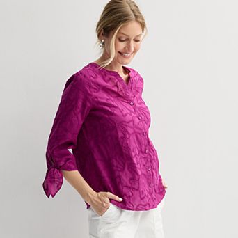 Women's Regular Croft & Barrow® Tie Sleeve Shirt