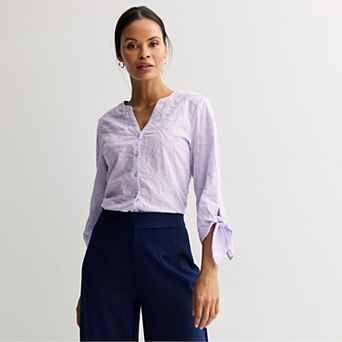 Women's Regular Croft & Barrow® Tie Sleeve Shirt
