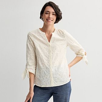Women's Regular Croft & Barrow® Tie Sleeve Shirt