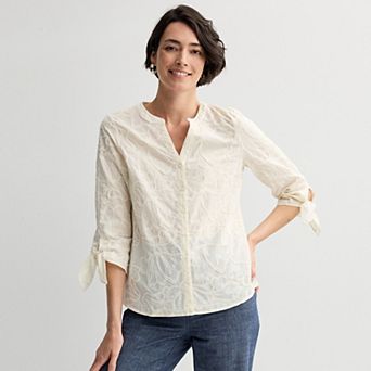 Women's Regular Croft & Barrow® Tie Sleeve Shirt