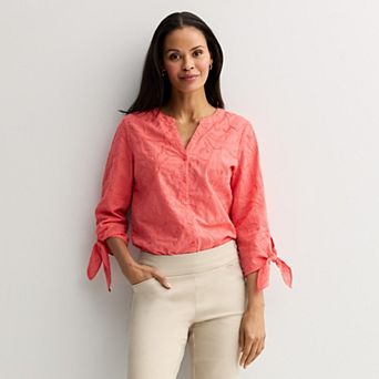 Women's Regular Croft & Barrow® Tie Sleeve Shirt
