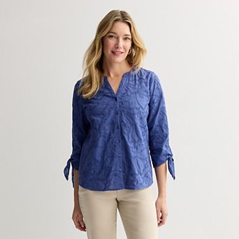 Women's Regular Croft & Barrow® Tie Sleeve Shirt