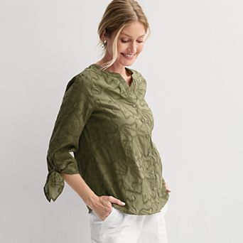 Women's Regular Croft & Barrow® Tie Sleeve Shirt