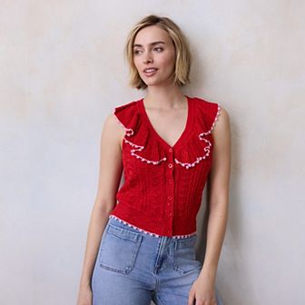 Petite LC Lauren Conrad Ruffle V-Neck Sweater Vest
