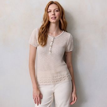 Petite LC Lauren Conrad Short Sleeve Henley Sweater Tee
