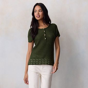 Petite LC Lauren Conrad Short Sleeve Henley Sweater Tee