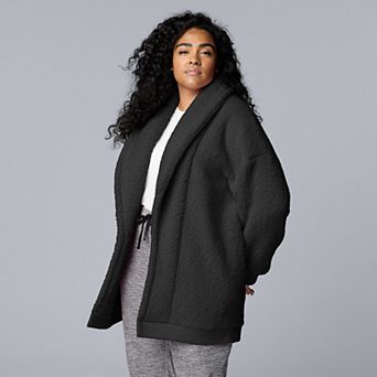 Plus Size Simply Vera Vera Wang Plush Sherpa Long Sleeve Open Front Cardigan