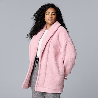 Plus Size Simply Vera Vera Wang Plush Sherpa Long Sleeve Open Front Cardigan