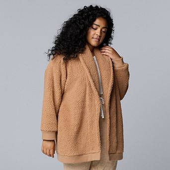 Plus Size Simply Vera Vera Wang Plush Sherpa Long Sleeve Open Front Cardigan