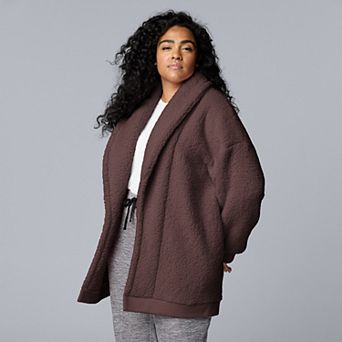 Plus Size Simply Vera Vera Wang Plush Sherpa Long Sleeve Open Front Cardigan