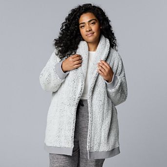 Plus Size Simply Vera Vera Wang Plush Sherpa Long Sleeve Open Front Cardigan