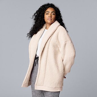 Plus Size Simply Vera Vera Wang Plush Sherpa Long Sleeve Open Front Cardigan