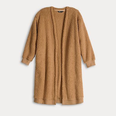 Women's Simply Vera Vera Wang Plush Sherpa Long Sleeve Open Front Cardigan