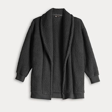 Women's Simply Vera Vera Wang Plush Sherpa Long Sleeve Open Front Cardigan