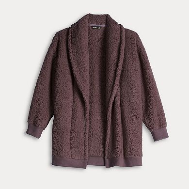 Women's Simply Vera Vera Wang Plush Sherpa Long Sleeve Open Front Cardigan