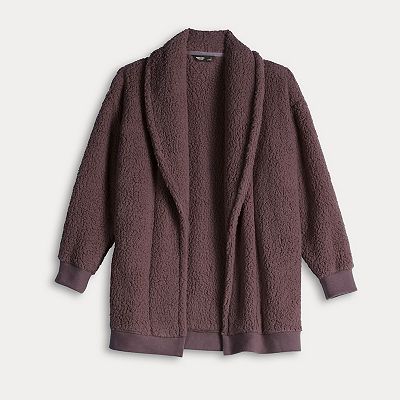 Women's Simply Vera Vera Wang Plush Sherpa Long Sleeve Open Front