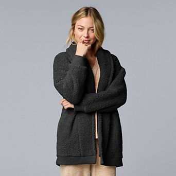 Women's Simply Vera Vera Wang Plush Sherpa Long Sleeve Open Front Cardigan