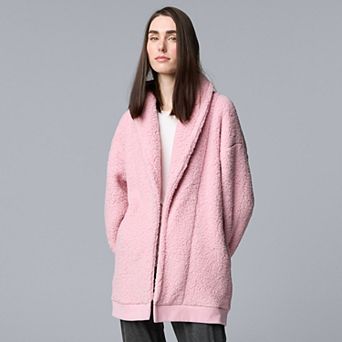 Women's Simply Vera Vera Wang Plush Sherpa Long Sleeve Open Front Cardigan