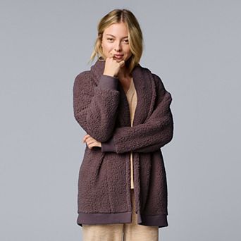 Women's Simply Vera Vera Wang Plush Sherpa Long Sleeve Open Front Cardigan