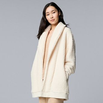 Women's Simply Vera Vera Wang Plush Sherpa Long Sleeve Open Front Cardigan