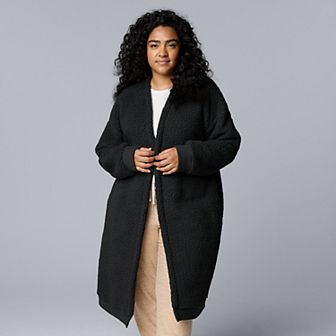 Plus Size Simply Vera Vera Wang Plush Sherpa Long Sleeve Open Front Cardigan