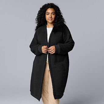 Plus Size Simply Vera Vera Wang Plush Sherpa Long Sleeve Open Front Cardigan