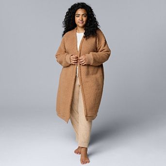 Plus Size Simply Vera Vera Wang Plush Sherpa Long Sleeve Open Front Cardigan