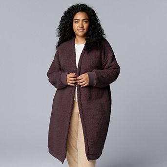 Plus Size Simply Vera Vera Wang Plush Sherpa Long Sleeve Open Front Cardigan