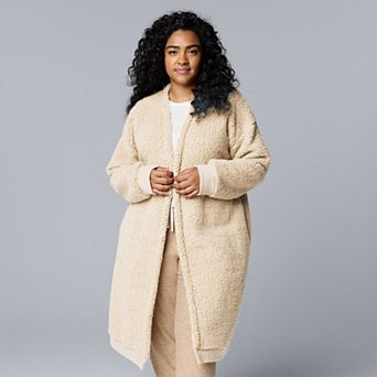 Plus Size Simply Vera Vera Wang Plush Sherpa Long Sleeve Open Front Cardigan