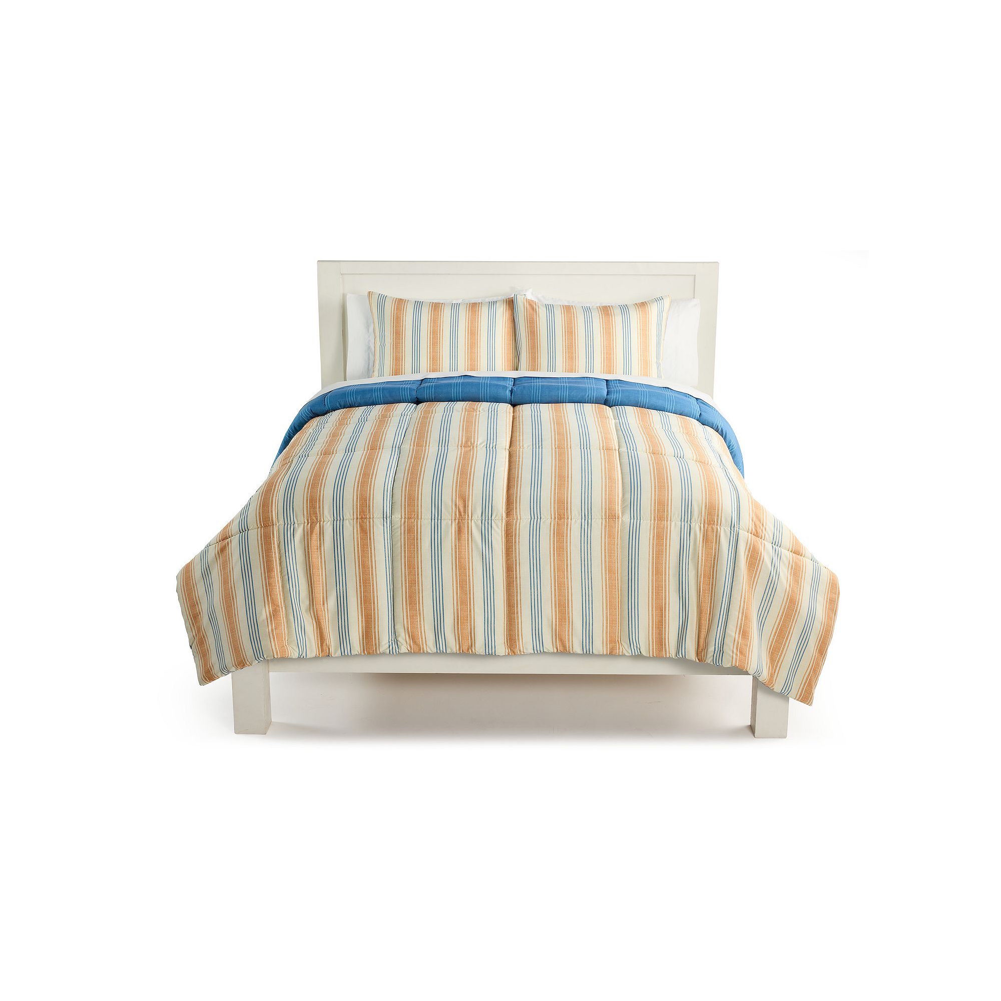 The Big One Multiclor Stripe and Solid Blue 3-Piece Reversible Comforter Se