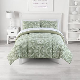 The Big One Sage Green Floral Medallions 3 pc Reversible Comforter Set
