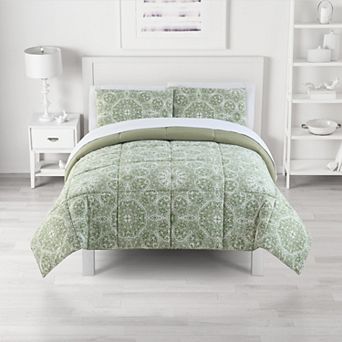 The Big One Sage Green Floral Medallions 3 pc Reversible Comforter Set