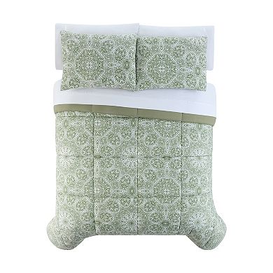The Big One Sage Green Floral Medallions 3-Piece Reversible Comforter Set