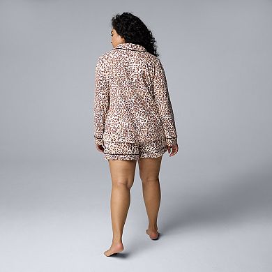 Plus Size Simply Vera Vera Wang 2-Piece Cozy Long Sleeve Pajama Top & Pajama Shorts Set